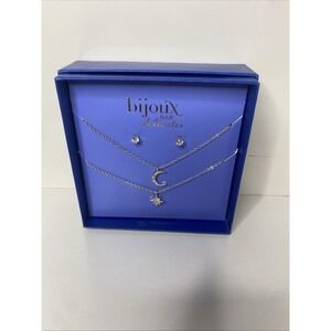 bijoux bar delicates star and moon necklaces and cz stud earrings set new in box